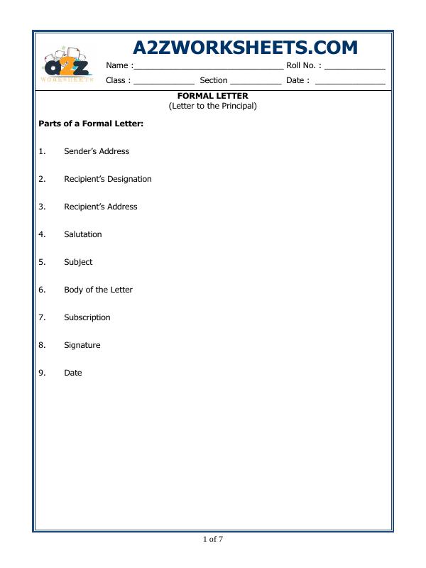 A2ZworksheetsWorksheet of Formal LetterWritingEnglish