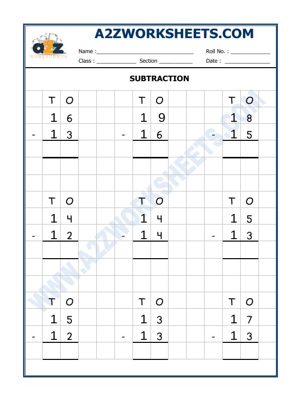 Subtraction Worksheet - 01