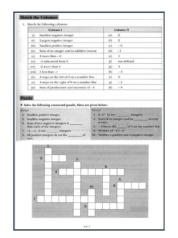 A2Zworksheets:Worksheet of Integers-Integers-Maths