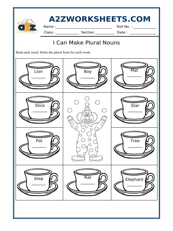 A2Zworksheets:Worksheet of Plural Nouns-Grammar-English