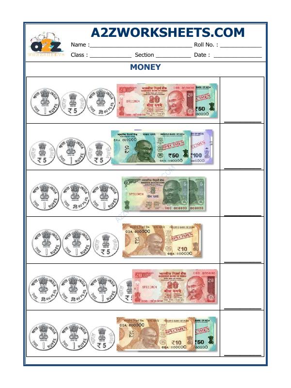 A2Zworksheets:Worksheet of Money-10-Money-Maths