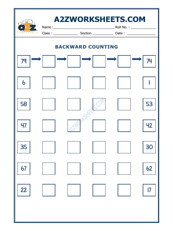 A2Zworksheets:Worksheet of Backward Counting - 01-Numbers-Maths