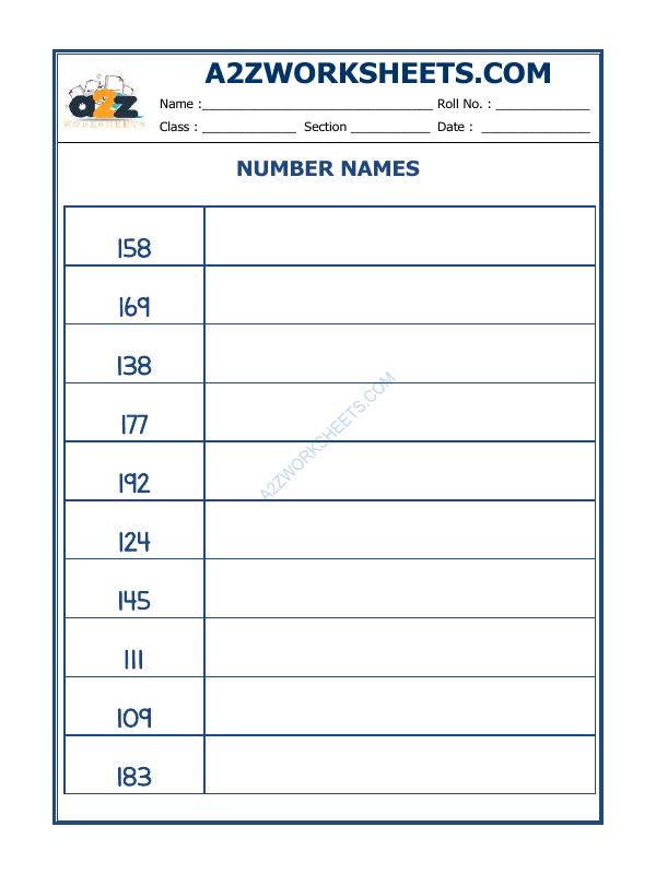A2Zworksheets:Worksheet of Number Names - 39-Numbers-Maths