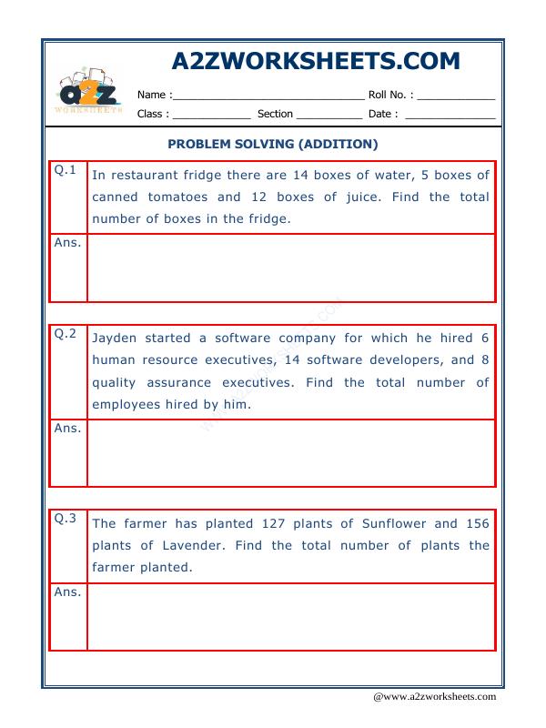 A2Zworksheets:Worksheet of Addition Word Problems - 09-Addition-Maths