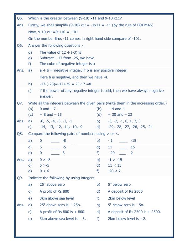 A2Zworksheets:Worksheet of Integers - 04-Integers-Maths