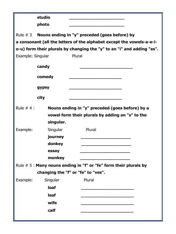 A2Zworksheets:Worksheet of Singular Plural-Grammar-English