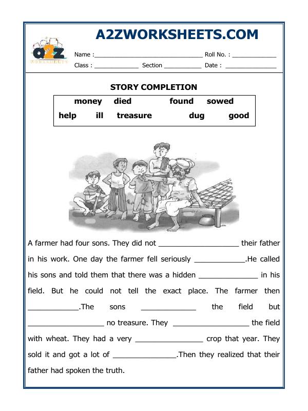 A2ZworksheetsWorksheet of Story CompletionWritingEnglish
