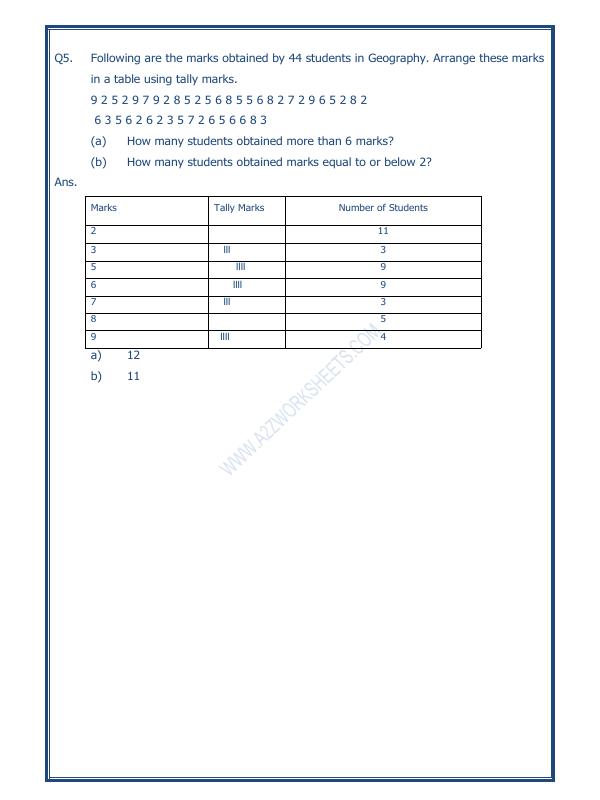 A2Zworksheets:Worksheet of Data Handling-02-Data Handling-Maths