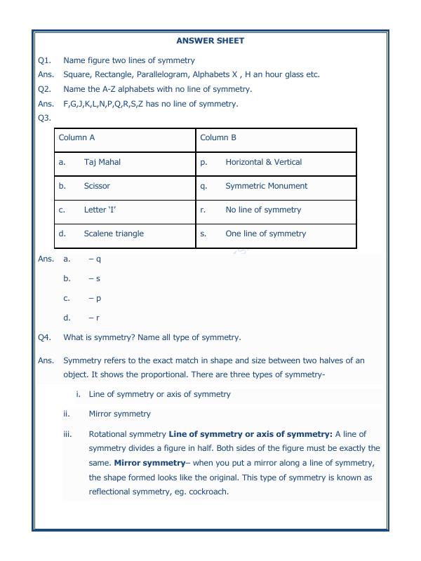 A2Zworksheets:Worksheet of Symmetry-02-Geometry-Maths