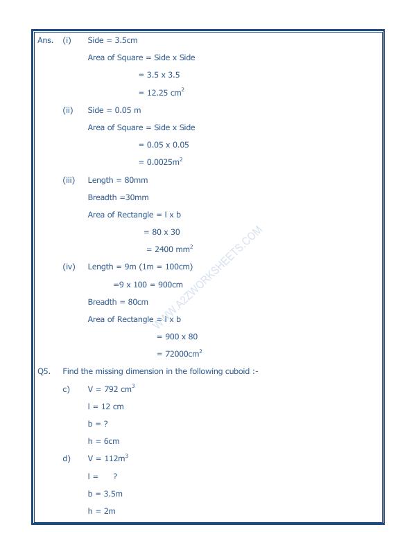 A2Zworksheets:Worksheet of Area, Volume &amp; Perimeter-04-Measurement-Maths