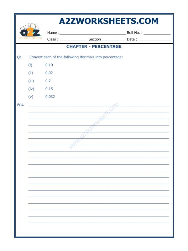A2Zworksheets:Worksheet of Percentage-01-Percentage-Maths