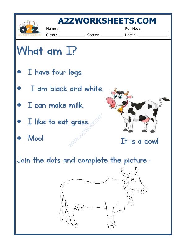 A2zworksheets Worksheet Of Flash Card Cow Recognition English
