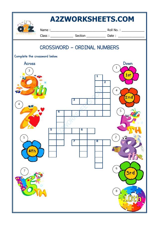 Class Ii -Crossword -Ordinal Numbers (1-10)