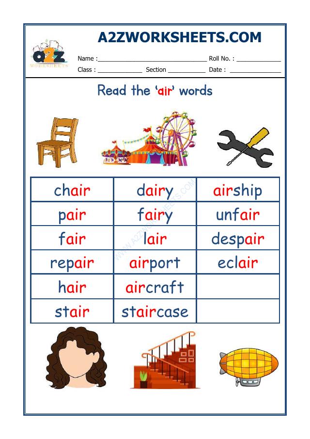 English Phonics Sounds - 'Air' Sound Words