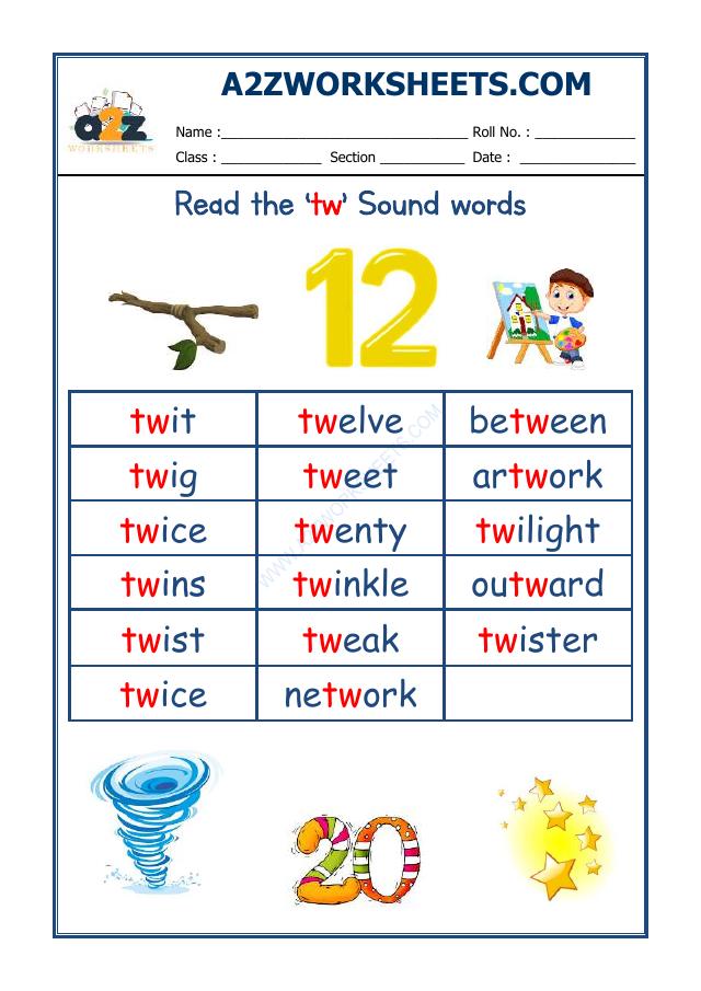 English Phonics Sounds - 'Tw' Sound Words