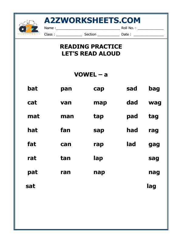 A2Zworksheets:Worksheet of Vowels 'A'-02-Grammar-English