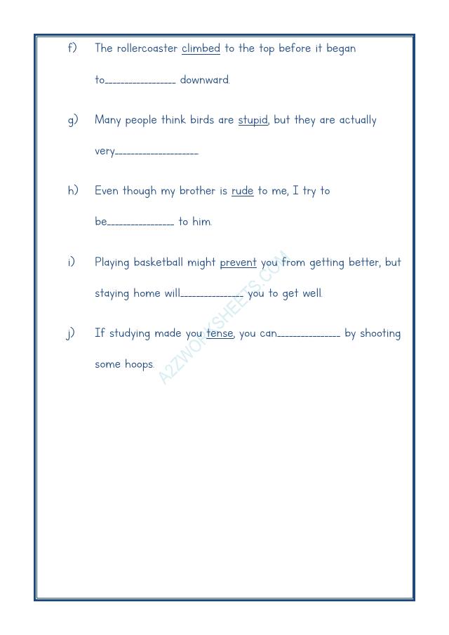A2Zworksheets:Worksheet of Class-Iv-Antonyms-04-Grammar-English