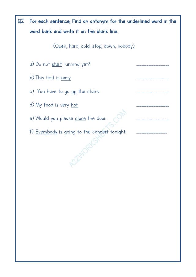 A2Zworksheets:Worksheet of Class-Iv-Antonyms-10-Grammar-English