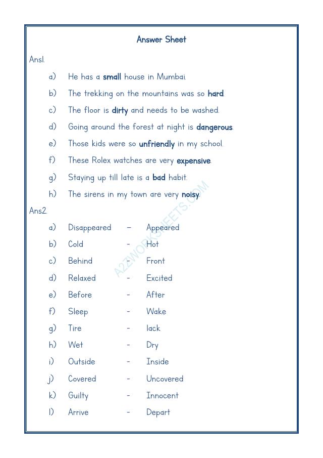 A2Zworksheets:Worksheet of Class-V-Antonyms-01-Grammar-English