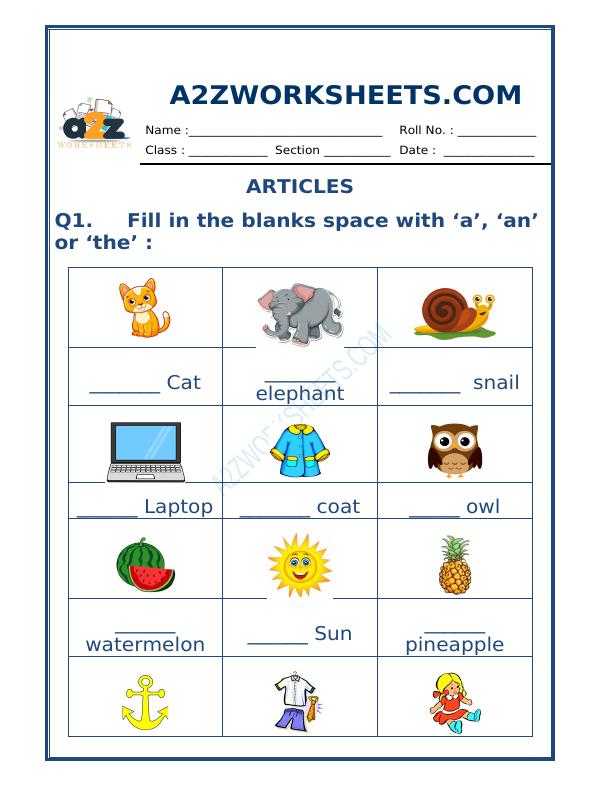 A2zworksheets Worksheet Of Class I Articles 03 Grammar English A2zworksheets Worksheet Of Class I Articles 03 Grammar English