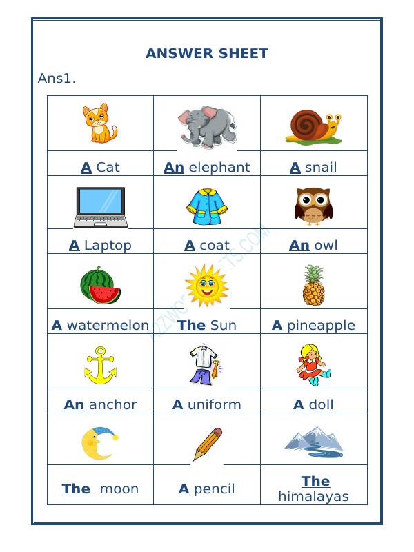 A2zworksheets Worksheet Of Class I Articles 03 Grammar English