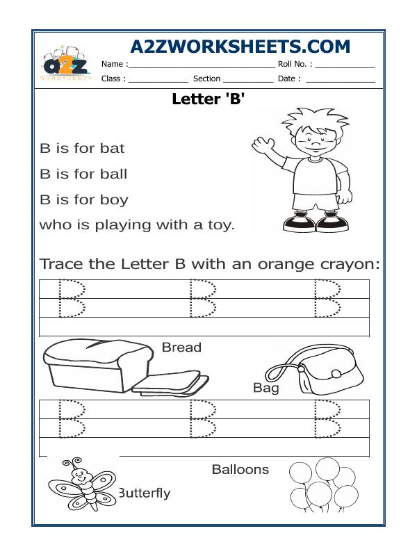 A2ZworksheetsWorksheet of Trace The Letter BWritingEnglish