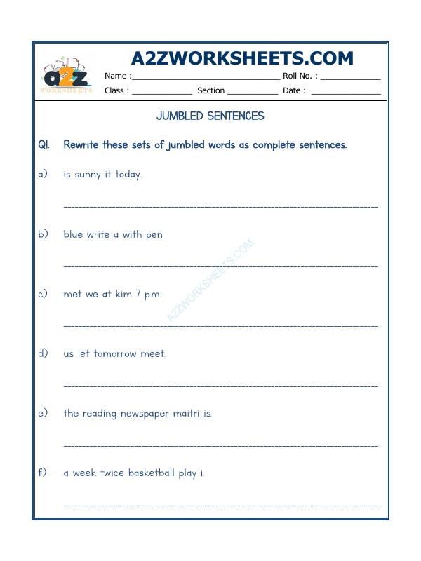 A2Zworksheets:Worksheet of Jumbled Words 07 Grammar English