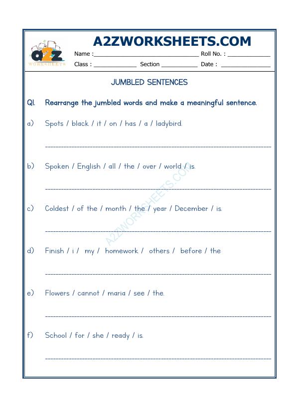 A2Zworksheets:Worksheet of Jumbled Words 10 Grammar English