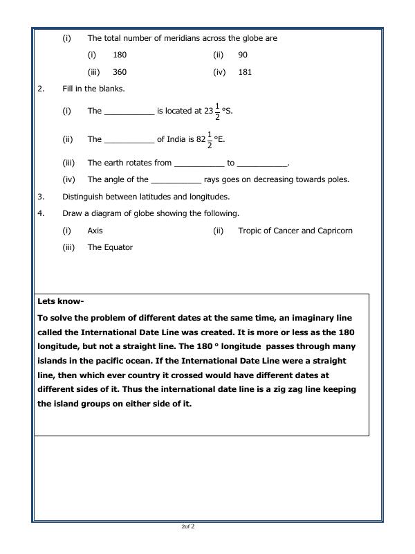 A2Zworksheets:Worksheet of Globe - Latitudes And Longitudes-Maps and ...